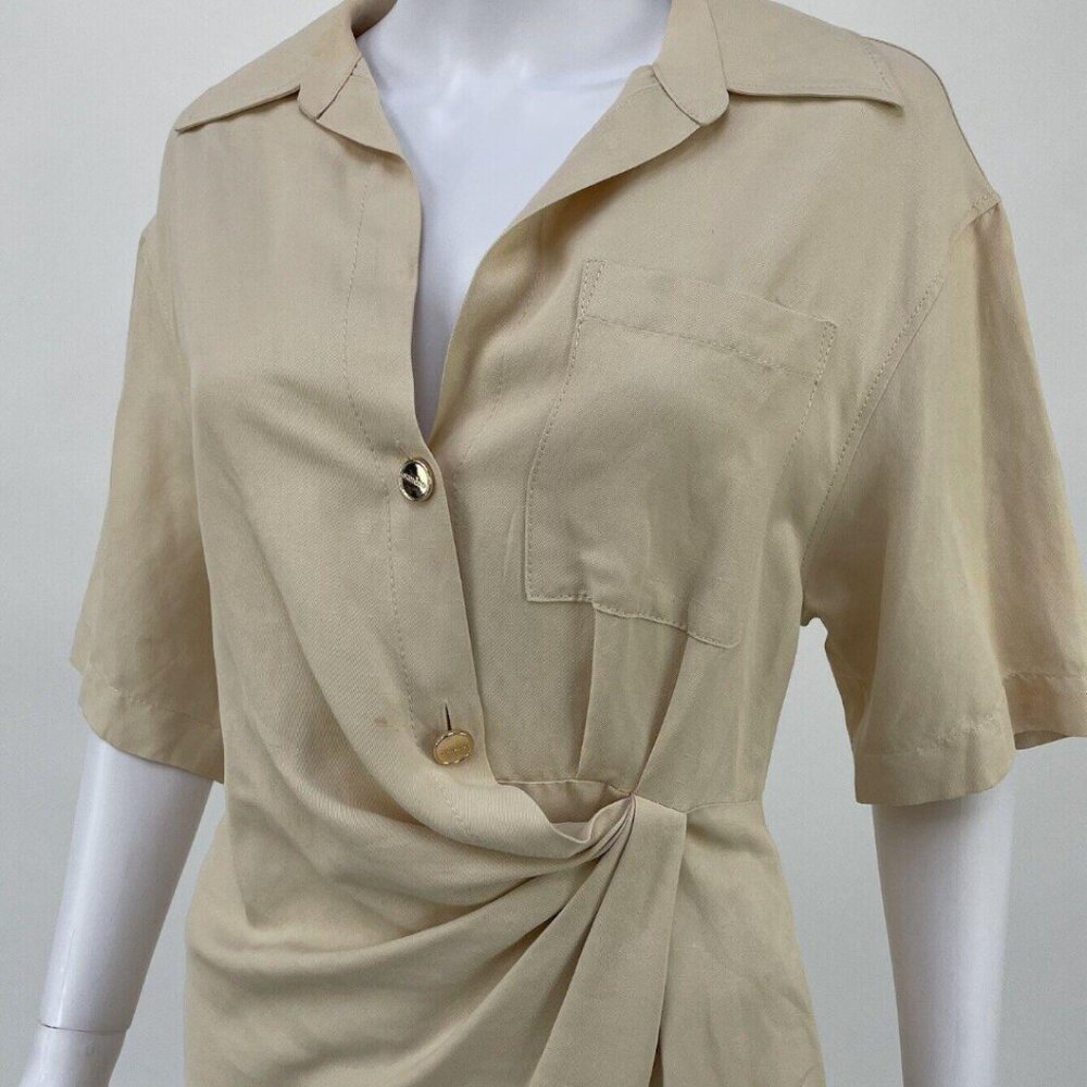 SANDRO, Elba Draped Twill Mini Dress In Beige,‎ SZ 40 - Picture 5 of 10
